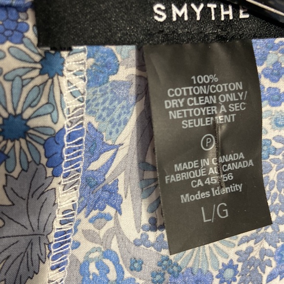 Smythe Wo Ruched Blouse Blue Floral Keyhole Button Back - Picture 4 of 6